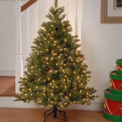New 4.5 ft. Pre-Lit Downswept Douglas Fir Tree with Clear Lights Full|Pre-Lit