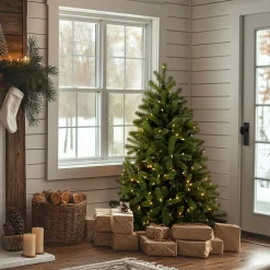Sale 4.5 ft. Pre-Lit Downswept Douglas Fir Tree with Dual Color LED Lights Full|Pre-Lit