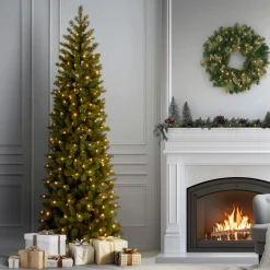 Online 7.5 ft. Pre-Lit Downswept Douglas Fir Pencil Slim Tree with Dual Color LED Lights Pencil Slim|Pre-Lit