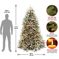 Sale 7.5 ft. Pre-Lit Dunhill Fir Flocked Tree with 750 Clear Lights Full|Pre-Lit