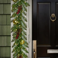 Clearance 9 ft. Pre-Lit Dunhill Fir Glittery Gold Garland with LED Lights Pre-Lit Christmas Garlands|7-10 Feet Christmas Garlands