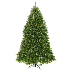 Sale 7.5 ft. Pre-Lit Dunhill Fir Shimmer Tree Silver Tinsel with Dual Color LED Lights Full|7 To 7.5 Feet