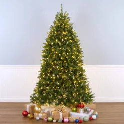 Sale 7.5 ft. Pre-Lit Dunhill Fir Shimmer Tree Silver Tinsel with Dual Color LED Lights Full|7 To 7.5 Feet