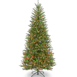 7.5 ft. Pre-Lit Dunhill Fir Slim Tree with Multicolor Lights Slim|Pre-Lit