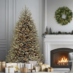 Online 7.5 ft. Pre-Lit Dunhill Fir Snowy Blue Tree with Clear Lights Full|Pre-Lit