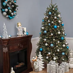 Online 7.5 ft. Pre-Lit Dunhill Fir Snowy Blue Tree with Clear Lights Full|Pre-Lit
