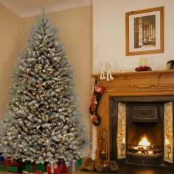 Online 7.5 ft. Pre-Lit Dunhill Fir Snowy Blue Tree with Clear Lights Full|Pre-Lit