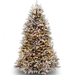 Outlet 6.5 ft. Pre-Lit Dunhill Fir Snowy Tree with Clear Lights Full|Pre-Lit