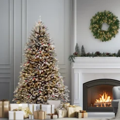 Outlet 6.5 ft. Pre-Lit Dunhill Fir Snowy Tree with Clear Lights Full|Pre-Lit