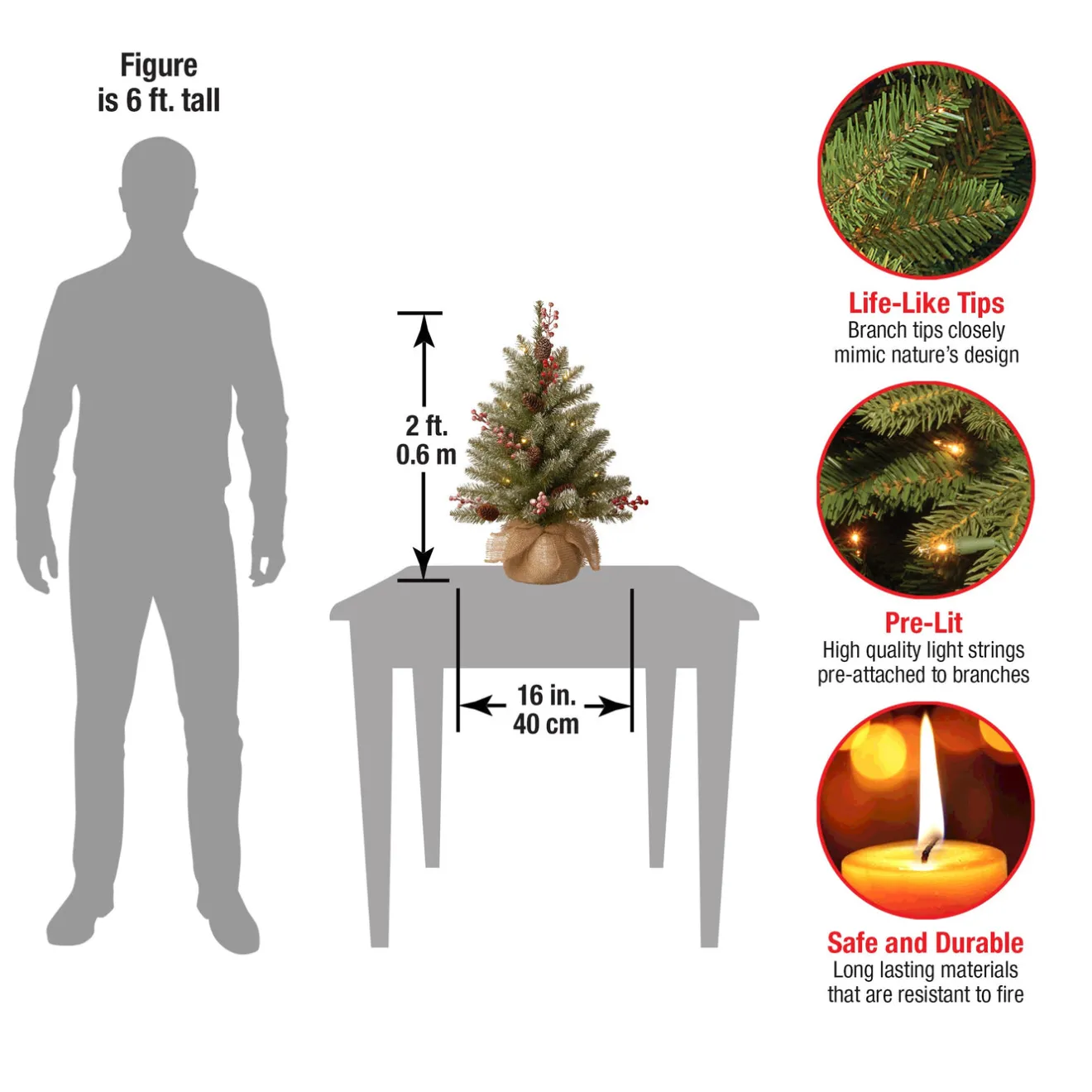 Discount 2 ft. Pre-Lit Dunhill Fir Tree with LED Lights Tabletop|Pre-Lit