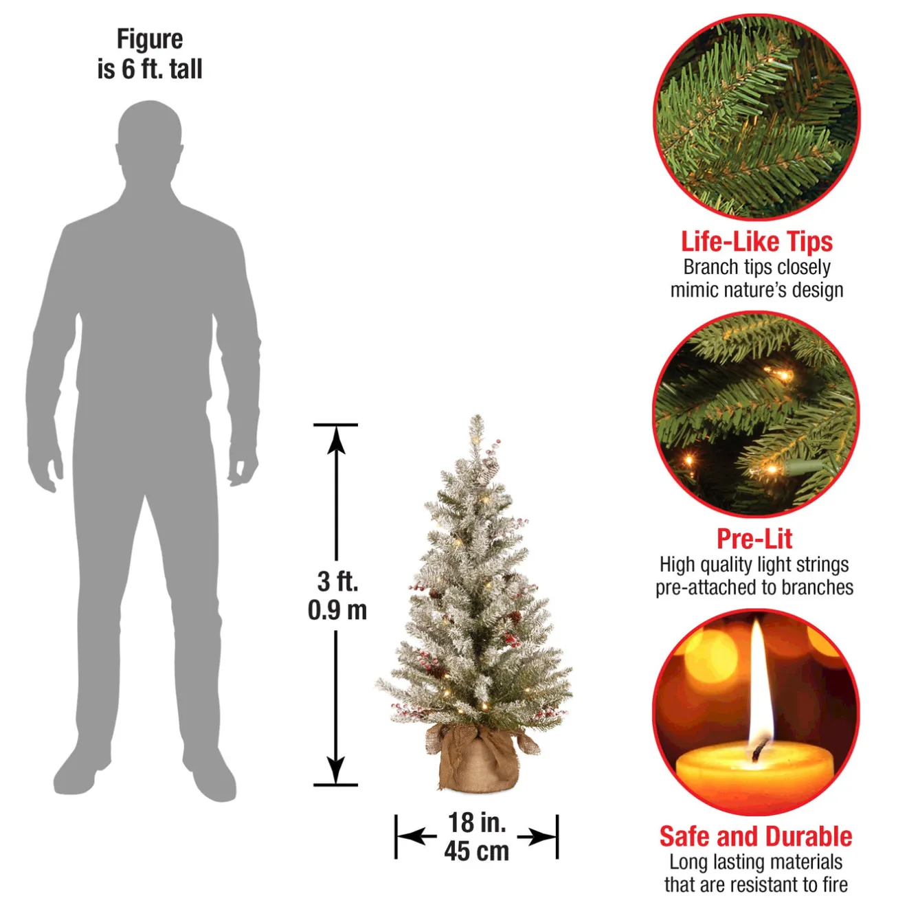 New 3 ft. Pre-Lit Dunhill Fir Tree with Warm White LED Lights Tabletop|Under 5 Feet