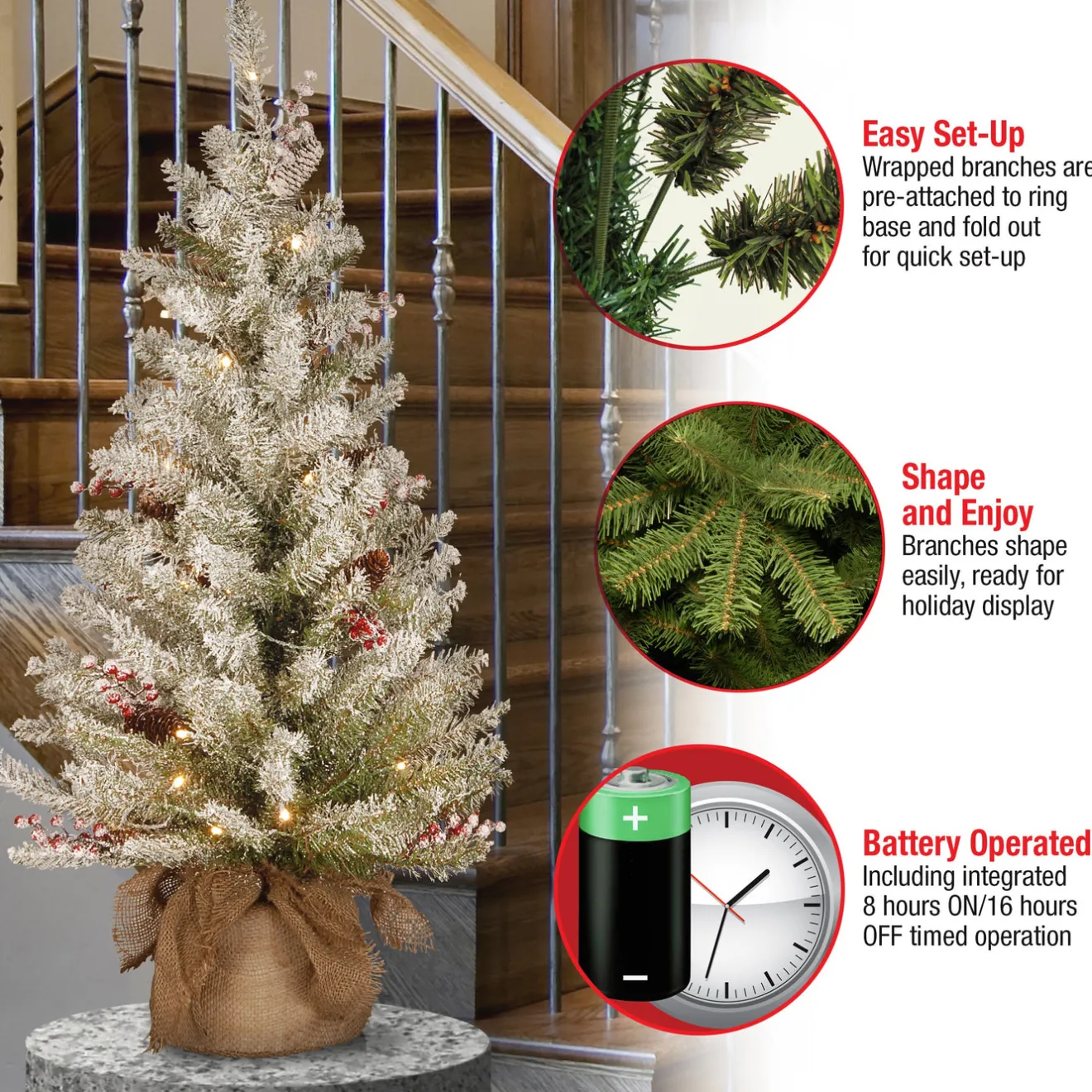 New 3 ft. Pre-Lit Dunhill Fir Tree with Warm White LED Lights Tabletop|Under 5 Feet