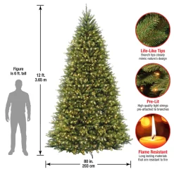 Clearance 12 ft. Pre-Lit Dunhill Fir Tree with Clear Lights Full|Pre-Lit