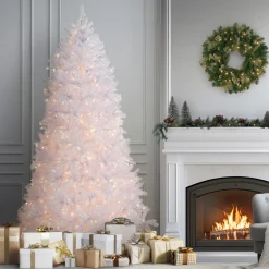Best 7.5 ft. Pre-Lit Dunhill Fir White Tree with Clear Lights Full|Pre-Lit