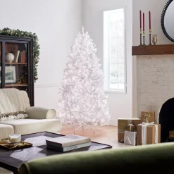 Online 6.5 ft. Pre-Lit Dunhill Fir White Tree with Clear Lights Full|Pre-Lit