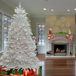Hot 7 ft. Pre-Lit Dunhill Fir White Tree with Clear Lights Full|Pre-Lit