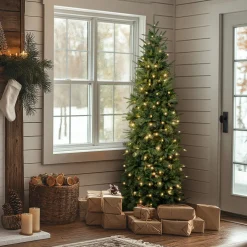Outlet 6 ft. Pre-Lit Duxbury Feel Real Slim Tree with LED Lights Slim|Pre-Lit