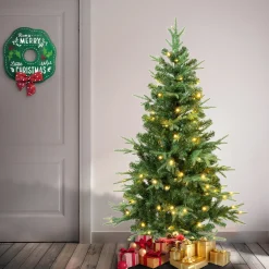 Best 4.5 ft. Pre-Lit Duxbury Light Green Tree with Warm White LED Lights Full|Pre-Lit