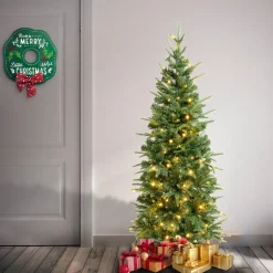 Online 4.5 ft. Pre-Lit Duxbury Light Green Slim Tree with Warm White LED Lights Slim|Pre-Lit