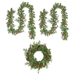 Hot 9 ft. Pre-Lit First Traditions Holly Berry Wreath and Garland Assortment 7-10 Feet Christmas Garlands|Pre-Lit Christmas Garlands