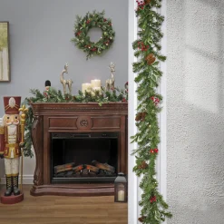 Hot 9 ft. Pre-Lit First Traditions Holly Berry Wreath and Garland Assortment 7-10 Feet Christmas Garlands|Pre-Lit Christmas Garlands