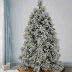 Online 7.5 ft. Pre-Lit Flocked Bavarian Pine Tree Pre-Lit|Full