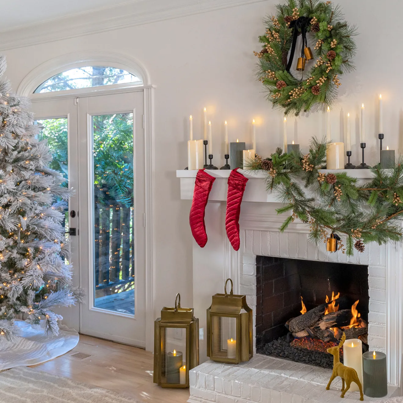 Online 7.5 ft. Pre-Lit Flocked Bavarian Pine Tree Pre-Lit|Full