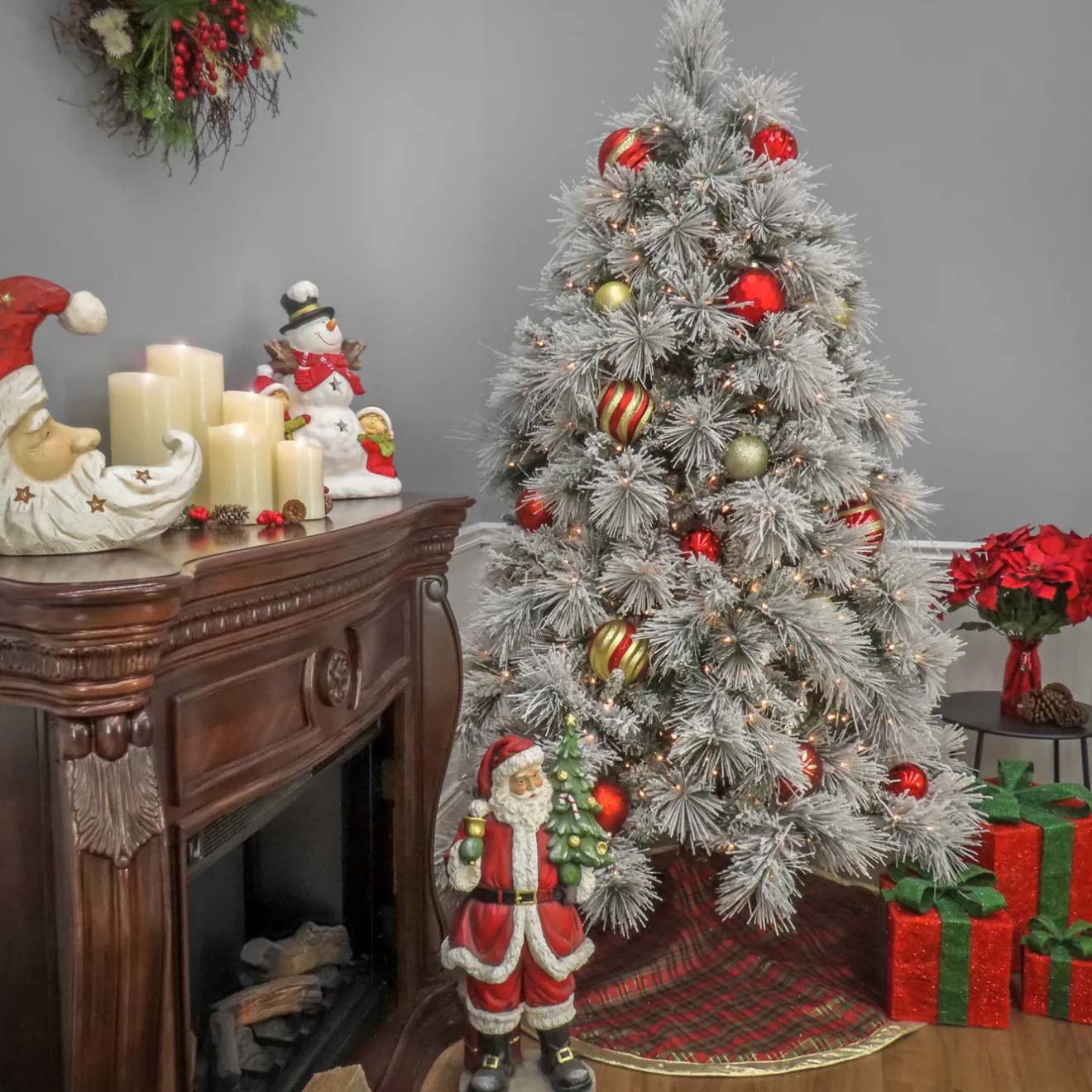 Online 7.5 ft. Pre-Lit Flocked Bavarian Pine Tree Pre-Lit|Full