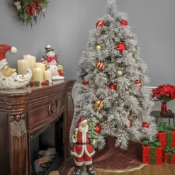 Discount 6.5 ft. Pre-Lit Flocked Bavarian Pine Tree Pre-Lit|Full