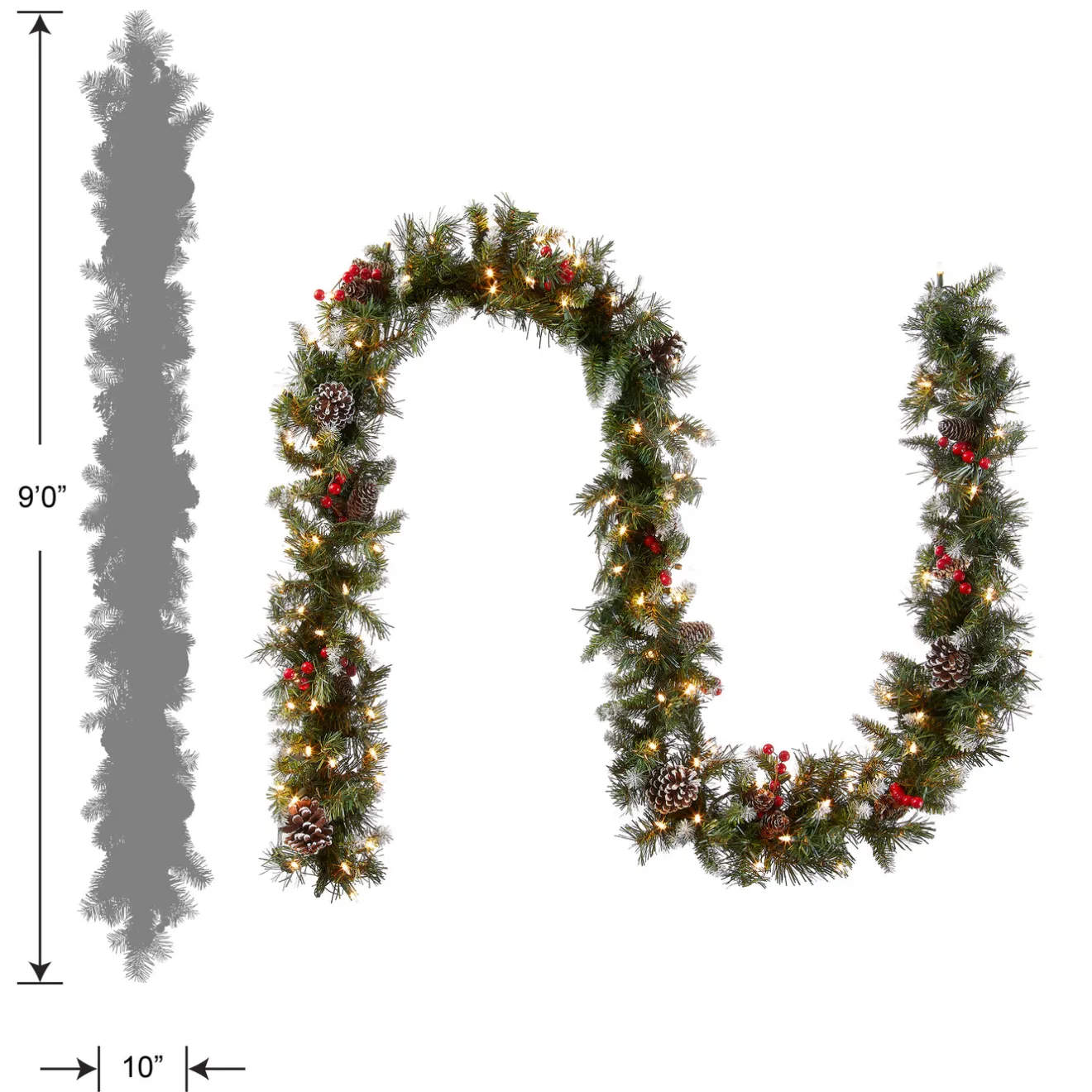 9 ft. Pre-Lit Frosted Berry Garland with Clear Lights Pre-Lit Christmas Garlands|7-10 Feet Christmas Garlands