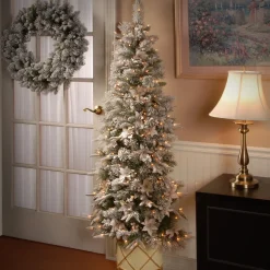 Online 6 ft. Pre-Lit Frosted Colonial Slim Half Tree with Clear Lights Slim|6 To 6.5 Feet