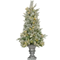 Hot 4 ft. Pre-Lit Frosted Colonial Fir Tree with Warm White LED Lights Slim|Pre-Lit