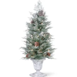 4 ft. Pre-Lit Frosted Mountain Spruce Tree with Clear Lights Pre-Lit|Full