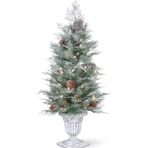 4 ft. Pre-Lit Frosted Mountain Spruce Tree with Clear Lights Pre-Lit|Full