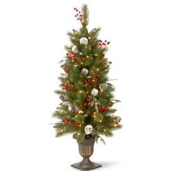Online 4 ft. Pre-Lit Frosted Pine Berry Tree with Clear Lights Slim|Pre-Lit