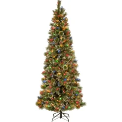 Best 7 ft. Pre-Lit Glistening Pine Pencil Slim Tree with Multicolor Lights Slim|Pre-Lit