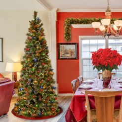 Best 7 ft. Pre-Lit Glistening Pine Pencil Slim Tree with Multicolor Lights Slim|Pre-Lit
