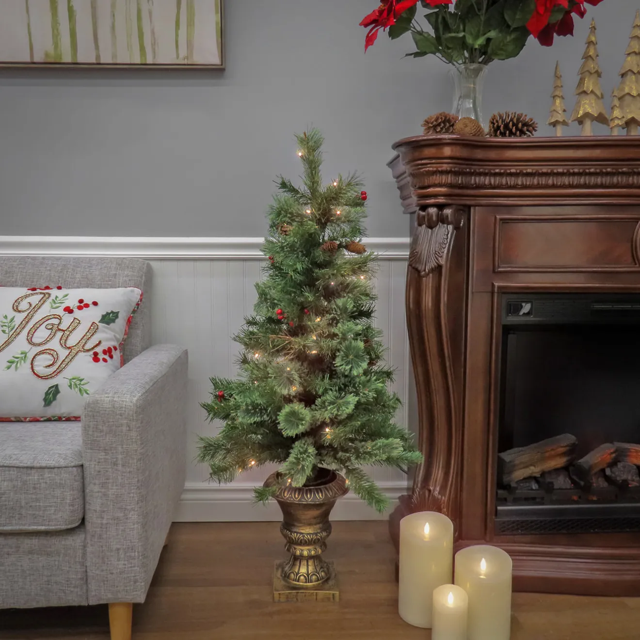 4 ft. Pre-Lit Glistening Pine Tree with Clear Lights Slim|Pre-Lit