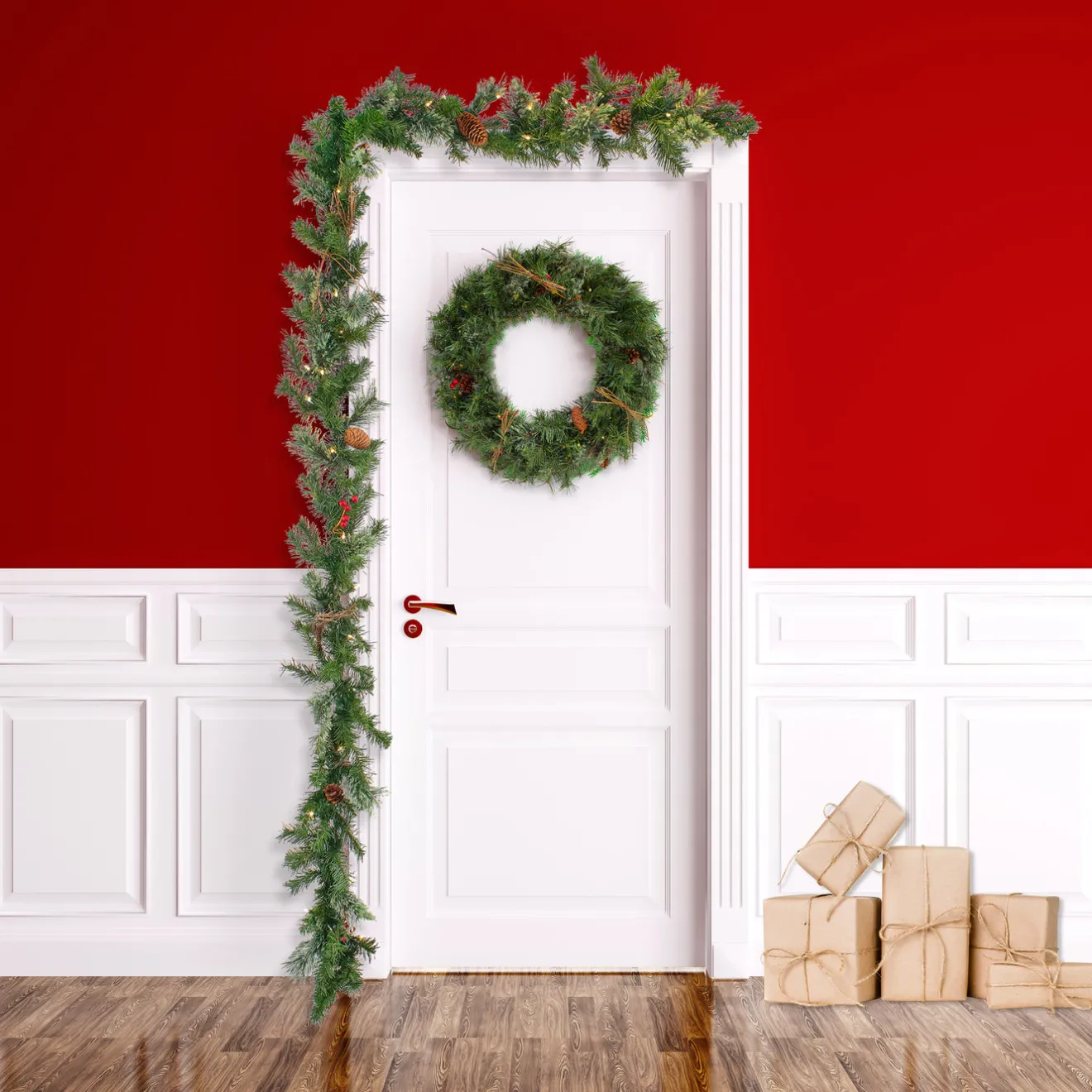 9 ft. Pre-Lit Glistening Pine Garland with Clear Lights Pre-Lit Christmas Garlands|7-10 Feet Christmas Garlands