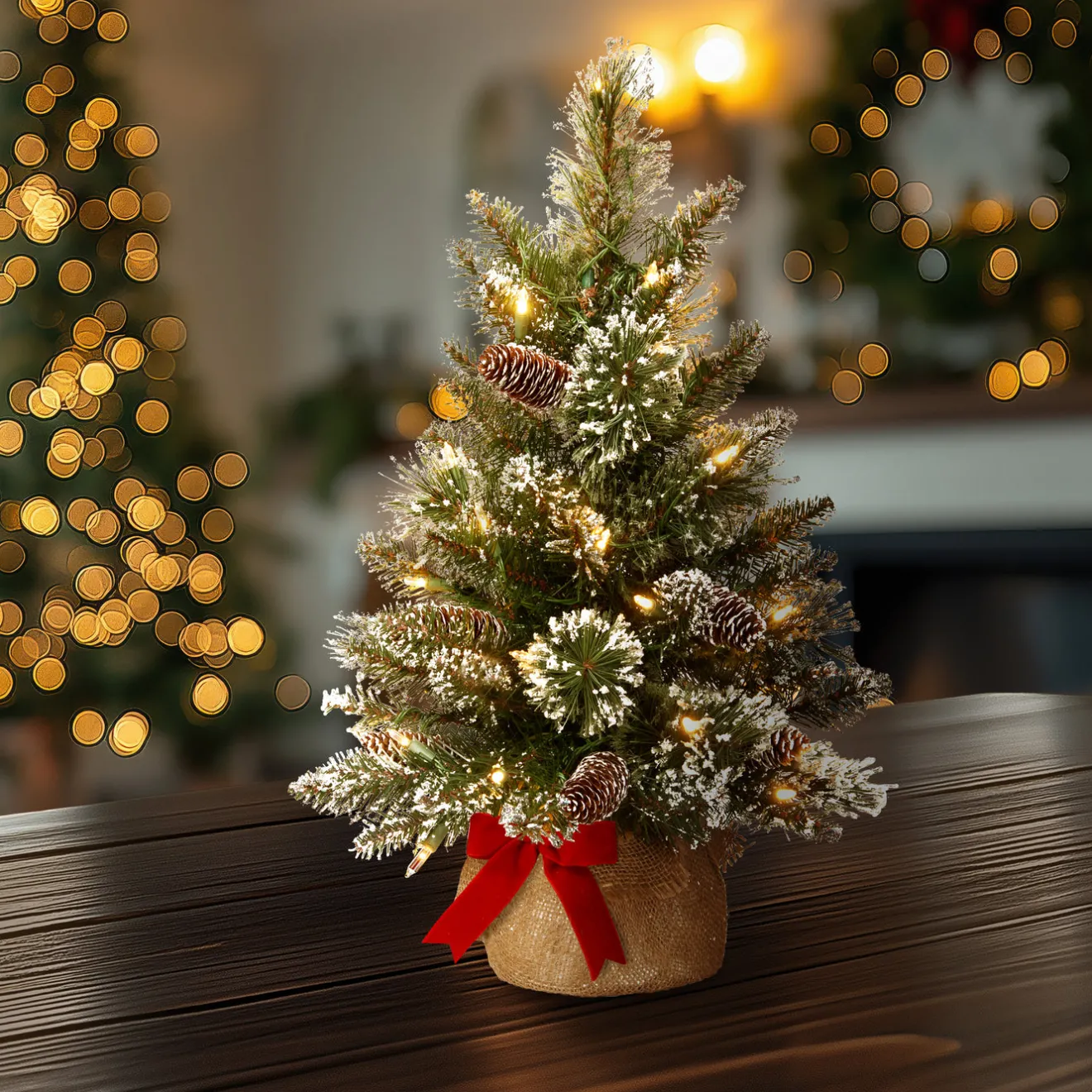 Clearance 2 ft. Pre-Lit Glittery Bristle Tree with LED Lights Tabletop|Pre-Lit