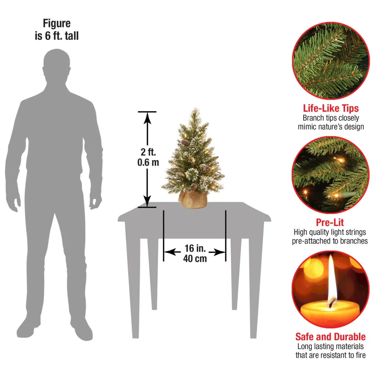 Clearance 2 ft. Pre-Lit Glittery Bristle Tree with LED Lights Tabletop|Pre-Lit
