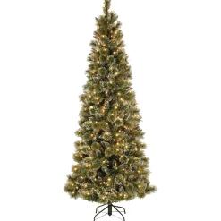 Clearance 7.5 ft. Pre-Lit Glittery Bristle Slim Tree with LED Lights Slim|Pre-Lit
