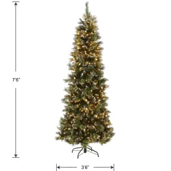 Clearance 7.5 ft. Pre-Lit Glittery Bristle Slim Tree with LED Lights Slim|Pre-Lit