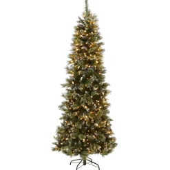Clearance 7.5 ft. Pre-Lit Glittery Bristle Slim Tree with LED Lights Slim|Pre-Lit
