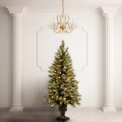 4 ft. Pre-Lit Glittery Bristle Tree with Warm White LED Lights Slim|Pre-Lit