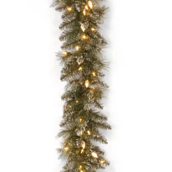Sale 9 ft. Pre-Lit Glittery Bristle Pine Garland with Warm White LED Lights Pre-Lit Christmas Garlands|7-10 Feet Christmas Garlands