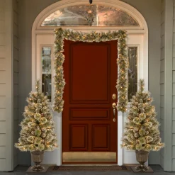 Sale 9 ft. Pre-Lit Glittery Bristle Pine Garland with Warm White LED Lights Pre-Lit Christmas Garlands|7-10 Feet Christmas Garlands