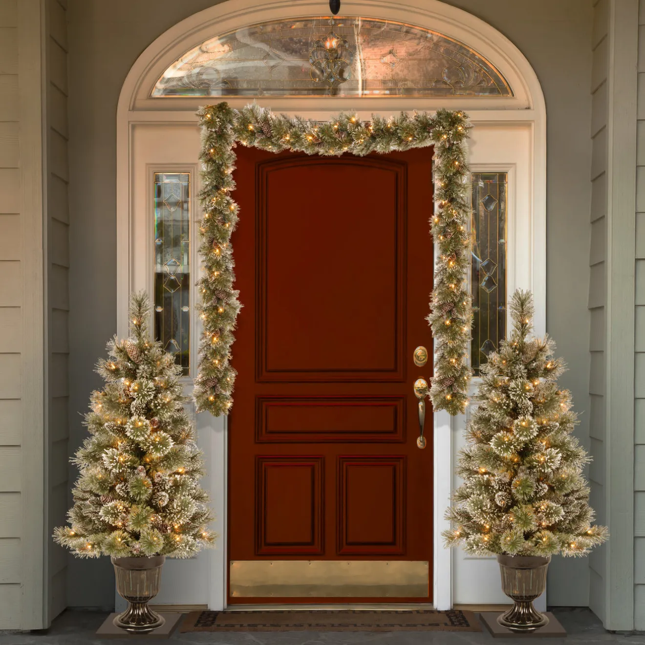 Sale 9 ft. Pre-Lit Glittery Bristle Pine Garland with Warm White LED Lights Pre-Lit Christmas Garlands|7-10 Feet Christmas Garlands