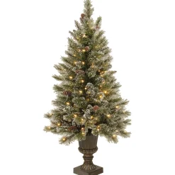 Hot 4 ft. Pre-Lit Glittery Bristle Tree with Clear Lights Entrance|Pre-Lit