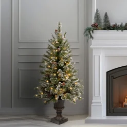 Hot 4 ft. Pre-Lit Glittery Bristle Tree with Clear Lights Entrance|Pre-Lit